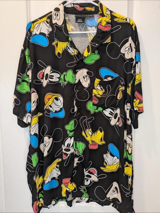 Disney Other - Disney All Over Print Shirt XL Mickey Goofy Pluto Donald Button Up Black